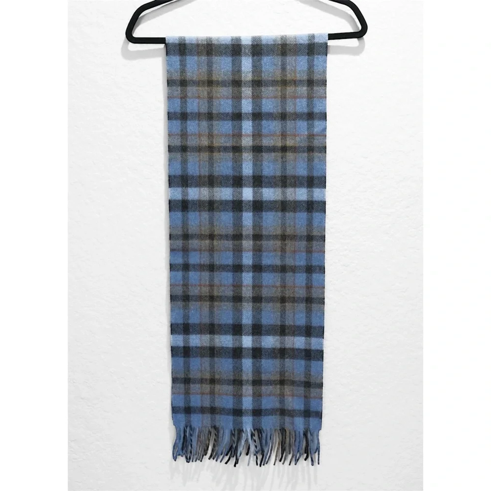 NWOT L.L. Bean 100% Lambswool Plaid Irish Scarf Made in Ireland Blue Multi